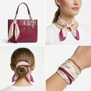 Coach Signature Silk Square Scarf - Berry & Cream (21" x 21")